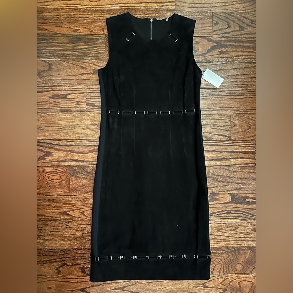 New Elie Tahiti Genuine Suede Black Sheath Midi Dress.  Size 6